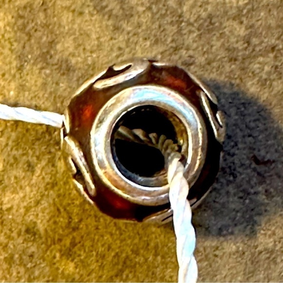 Retired Authentic Pandora Orange Enamel and Silver Zen Flower Bead .925 ALE - Picture 2 of 5